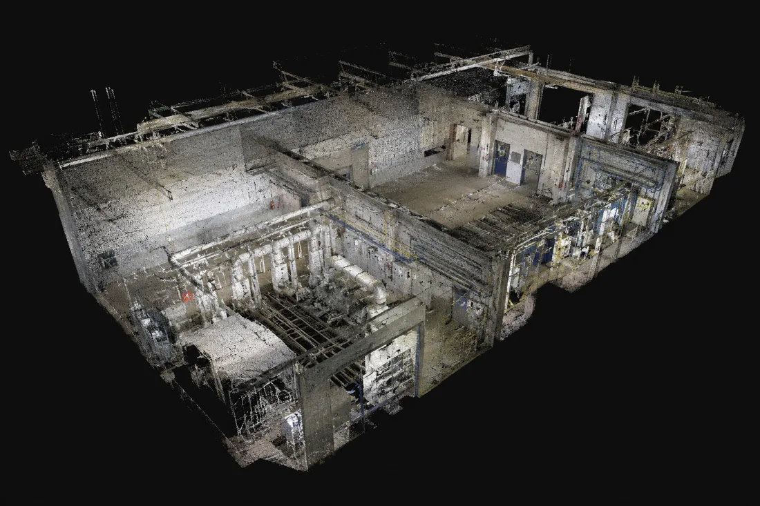Nuvola di punti da scansione laser 3D di ambiente industriale
